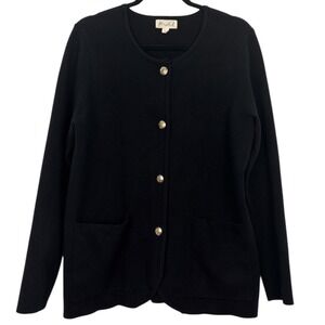 Marled Cardigan Sweater Women's Large Black‎ Gold Button Front Timeless